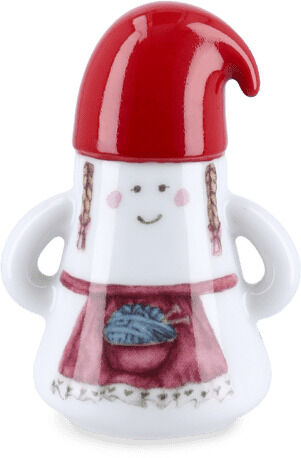 Porzellanfigur einer Weihnachtsfrau »Hammershøi« mit roter Mütze, weißem Körper und kleinen, klaren Details auf der Vorderseite, geeignet als Weihnachtsdekoration oder Sammlerstück.