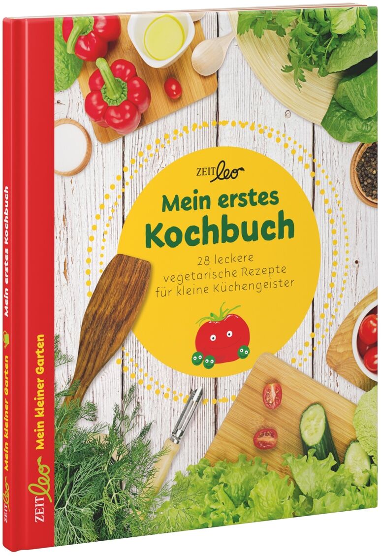 ZEIT LEO-Edition »Mein kleiner Garten« Buchumschlag zeigt leuchtende grüne Blätter und rote Tomaten, die die Liebe zur Gartenarbeit und Pflanzenwelt betonen.