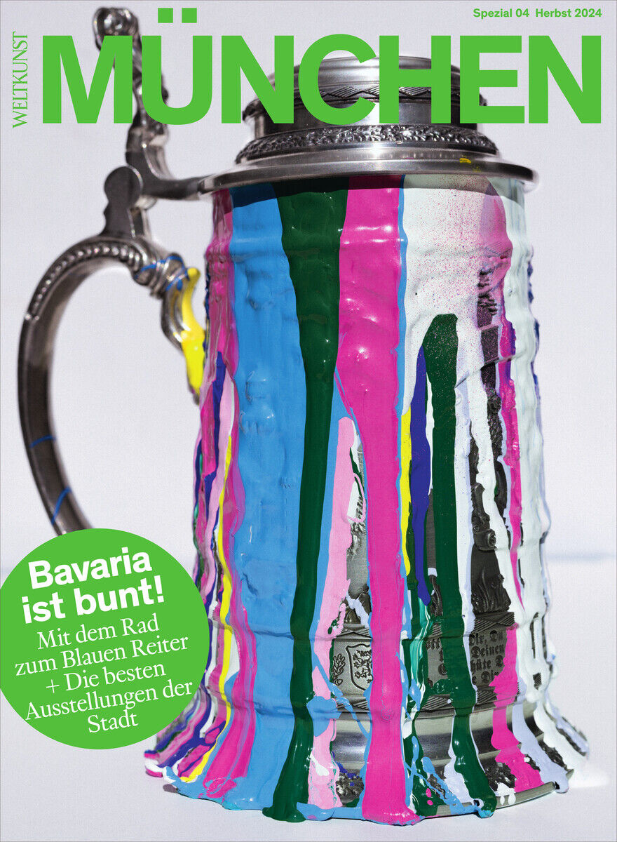 Cover des Magazins WELTKUNST 233/24 Sonderheft München mit einem farbigen Bierkrug und dem Text 'Bavaria ist bunt!'.