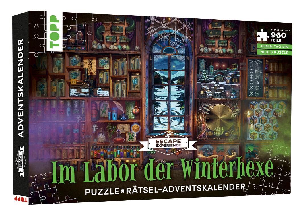 Cover Puzzle-Rätsel-Adventskalender: Im Labor der Winterhexe - 24 Puzzles mit insgesamt 960 Teilen