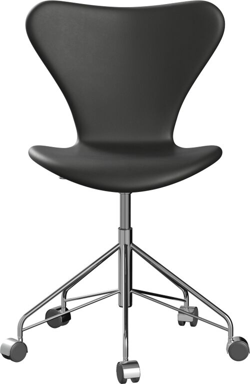 Bürostuhl »Series 7™« in Schwarz, minimalistischer und ergonomischer Schreibtischstuhl mit einem schwarzen Sitz und silbernem Metallgestell.