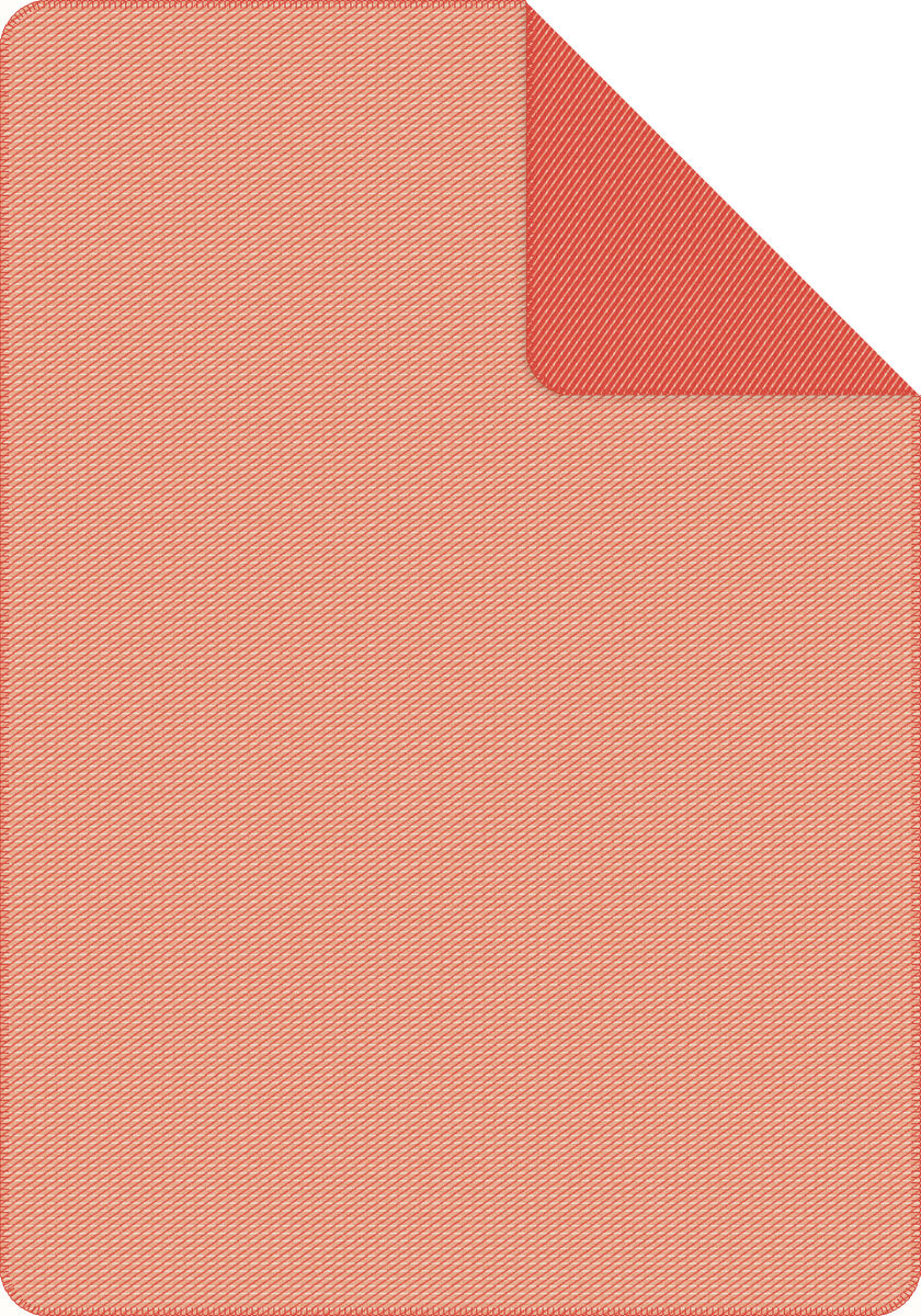 Rote und rosa Baumwolldecke mit diagonalem Muster, gefaltet in der oberen rechten Ecke. Die Decke hat ein elegantes und gemütliches Design, ideal für die Verwendung im Wohnzimmer oder Schlafzimmer.