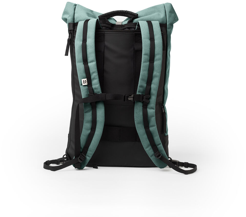 Ein grüner und schwarzer Fahrradtasche-Rucksack namens 'Annecy'. Die Tasche verfügt über verstellbare Gurte und eine ergonomische Form, ideal für Fahrradfahrer und Pendler.