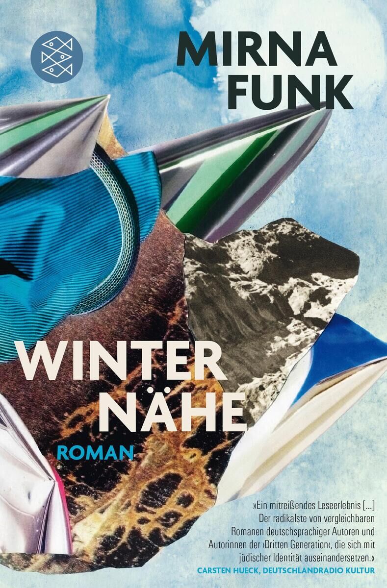 Cover des Buches 'Winternähe' von Mirna Funk. Das Cover zeigt eine abstrakte, farbenfrohe Collage mit verschiedenen Formen und Texturen.