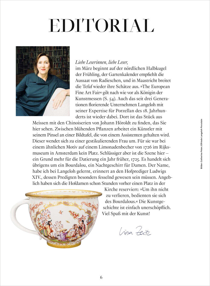 Cover der Publikation 'WELTKUNST 238/25 Wie Japan die Popkultur erfand', das eine Person und eine dekorative Tasse zeigt. Der Hintergrund ist überwiegend weiß mit einem Textabschnitt, der kulturelle und ästhetische Themen anspricht.