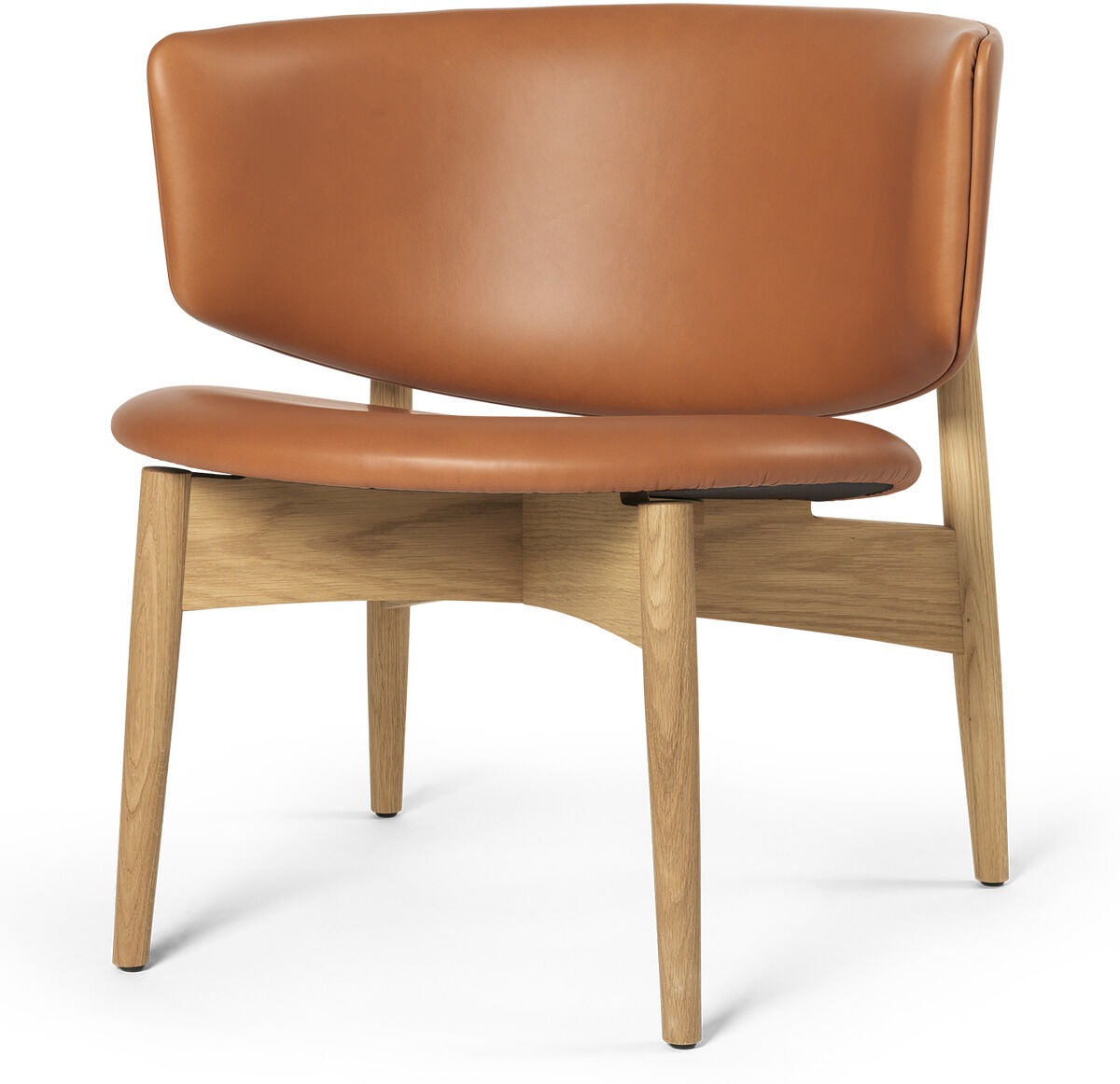 Der Herman Lounge Stuhl ist ein moderner Stuhl mit einem gepolsterten braunen Ledersitz und einer holzfarbenen Basis. Sein minimalistisches Design und die hochwertigen Materialien machen ihn zu einem komfortablen und stilvollen Möbelstück für jedes Wohnzimmer.
