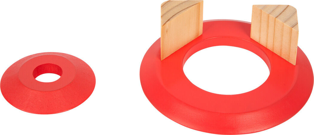 Dieses Bild zeigt ein Minigolf-Set »Active«, bestehend aus roten Kunststoffringen und Holzbausteinen. Es ist ein Spielzeug für Geschicklichkeit und Sport für Kinder und Erwachsene, geeignet für den Innen- und Außenbereich.