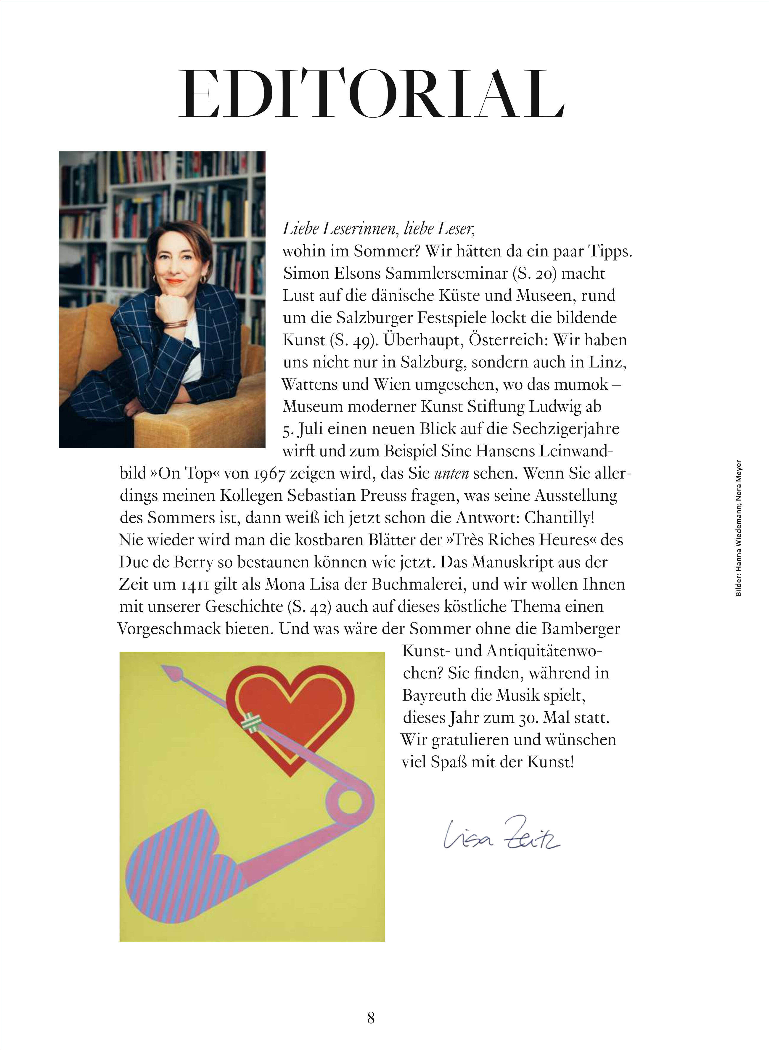 Cover der Zeitschrift ‚WELTKUNST 243/25 Pop!‘ mit einer Frau an einem Schreibtisch, einem Editorial-Text, einem farbigen Illustrationselement mit Herz-Motiv und Schreibgerät sowie modernem, klaren Layout.