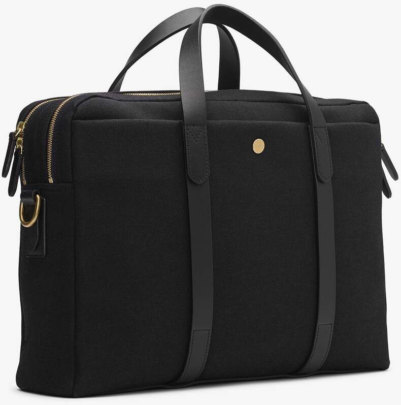 Elegante Businesstasche »ENDEAVOUR« von Mismo in Schwarz mit Ledergriffen und goldfarbenem Reißverschluss, ideal für Berufstätige und geschäftliche Anlässe.