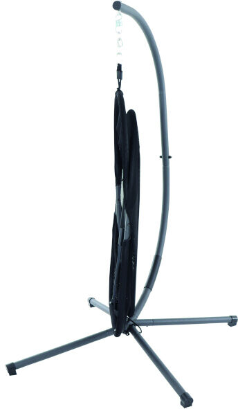 Hängesessel »Yobaya« in schwarz und grau, montiert an einem freistehenden Gestell mit vier Beinen.