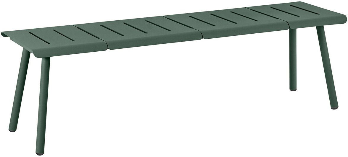 Grüne Gartenbank 'VAPIO' als 3-Sitzer, mit modernem und minimalistischem Design, aus Stahlkonstruktion gefertigt und für Outdoor-Nutzung geeignet.