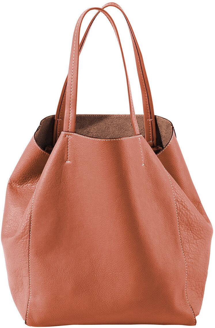 Eine stilvolle Damenhandtasche aus braunem Leder mit praktischen Griffen. Die Tasche ist geräumig und eignet sich sowohl für den Alltag als auch für besondere Anlässe.