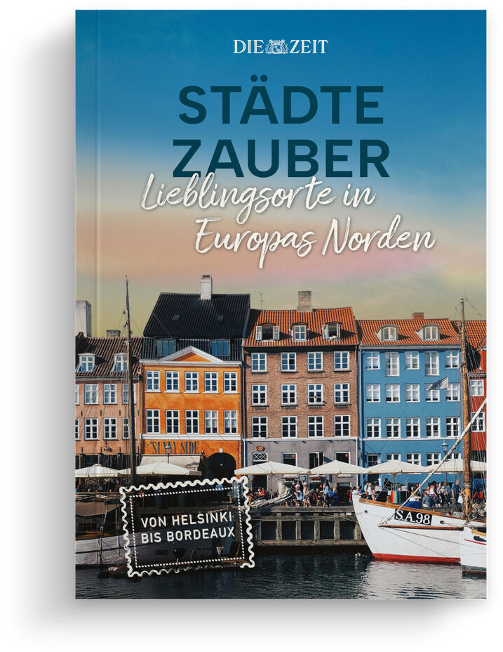 Das Bild zeigt das Buch ZEIT-Edition »Städtezauber«. Auf dem Cover sind ikonische bunt angemalte Gebäude und Boote an einem Hafen im Vordergrund zu sehen. Der Titel lautet: »Lieblingsorte in Europas Norden«