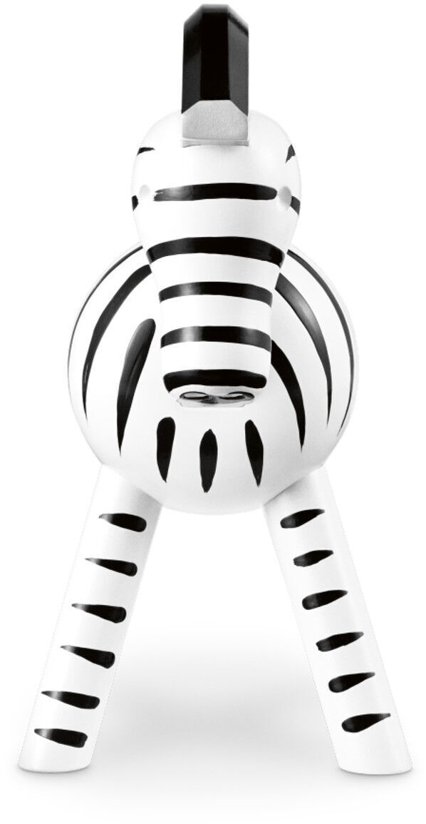 Holzfigur in der Form eines Zebras, entworfen von Kay Bojesen. Die Figur ist schwarz-weiß gestreift und besteht aus Holz. Ideal für Dekoration und als Geschenkidee für diverse Anlässe.