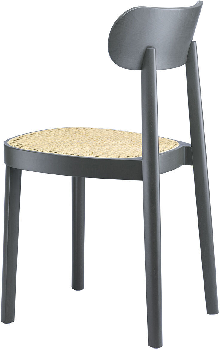 Sonderedition Stuhl »118« von Thonet. Moderner Stuhl aus Holz in Schwarz mit einem Sitz aus Rattan. Minimalistisches Design mit ergonomischer Rückenlehne.