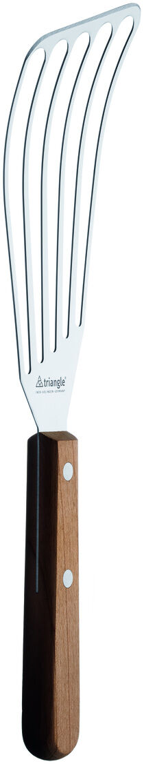 Ein stilvoller Pfannenwender mit einem Holzgriff und einer Edelstahlklinge. Ideal zum Kochen und Braten von Speisen in der Küche.