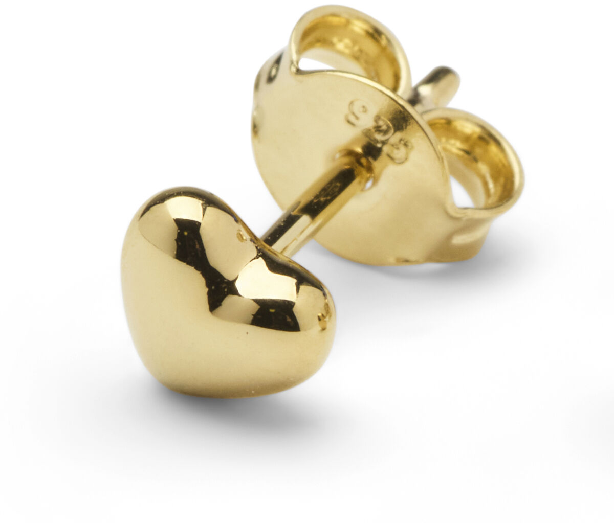 Zwei goldene Ohrstecker in Form von kleinen Herzen auf weißem Hintergrund, schlicht und elegant gestaltet. Ideal als Geschenk für besondere Anlässe wie Valentinstag, Muttertag oder Hochzeiten.