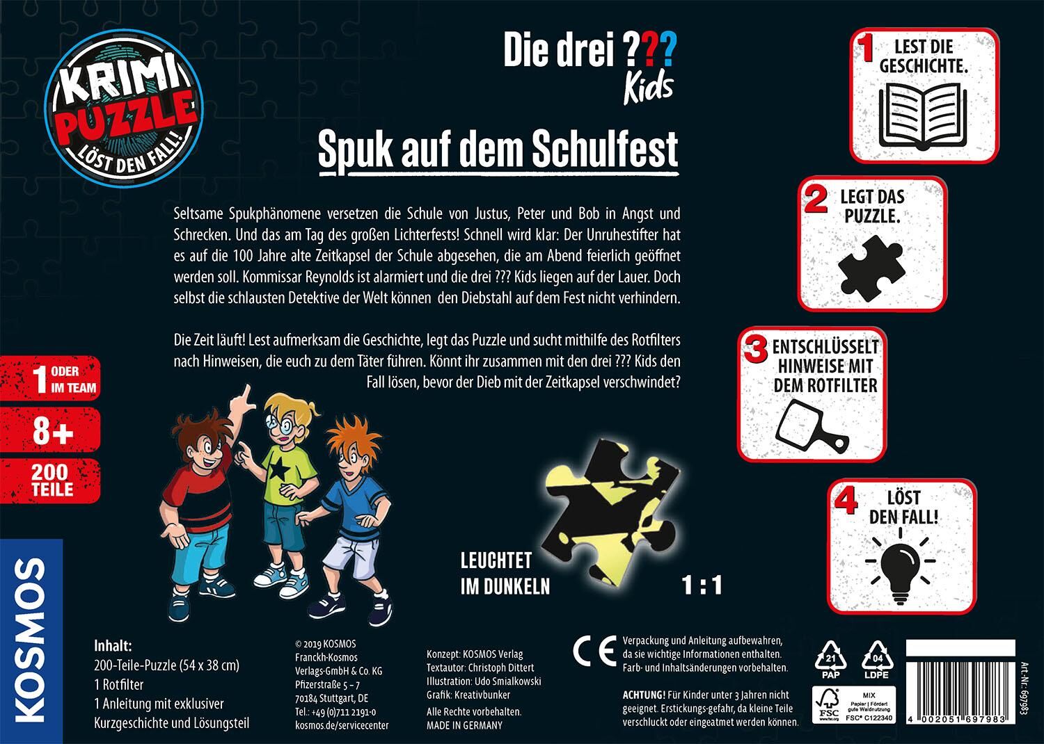 Innenansicht zu Krimipuzzle ??? Kids 200 Teile / Spuk auf dem Schulfest (drei Fragezeichen)