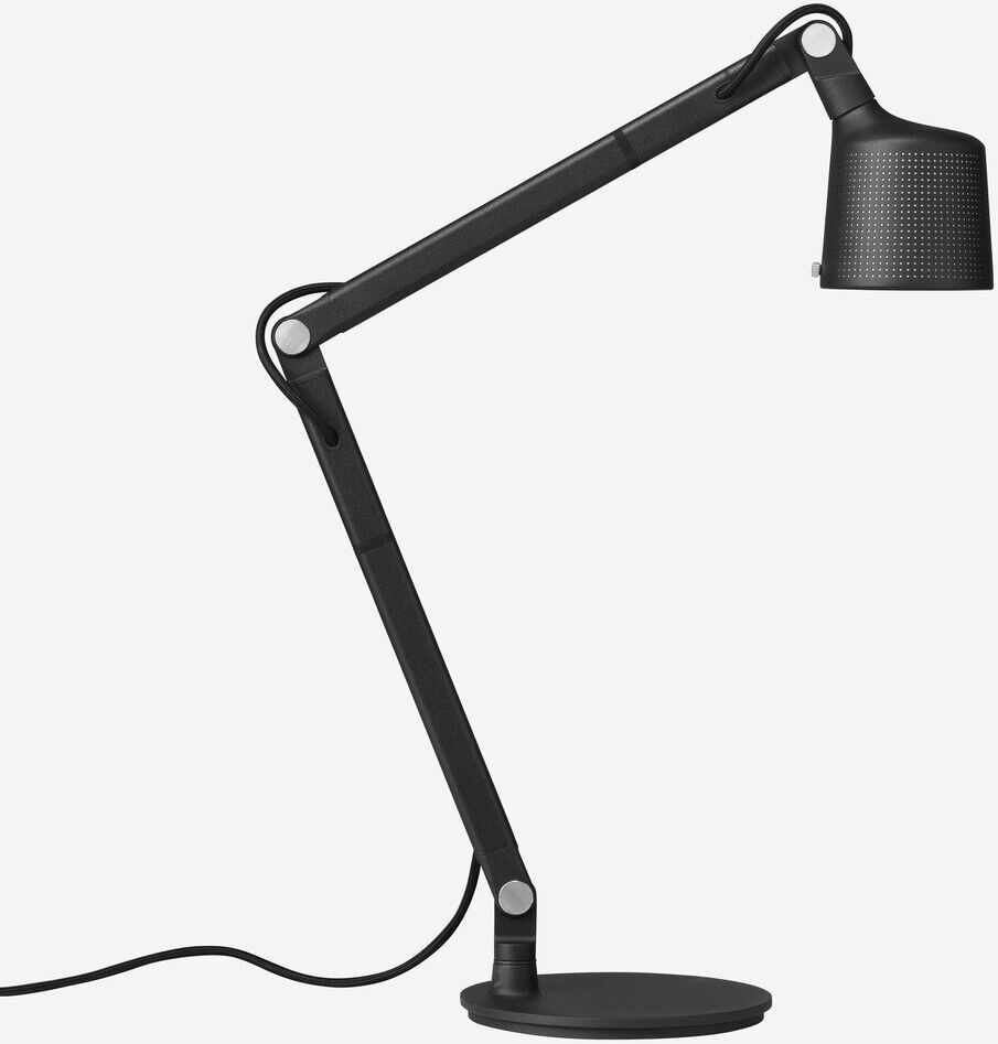 Schreibtischlampe »Vipp« in schwarzem, modernem Design mit verstellbarem Schwenkarm und LED-Beleuchtung.