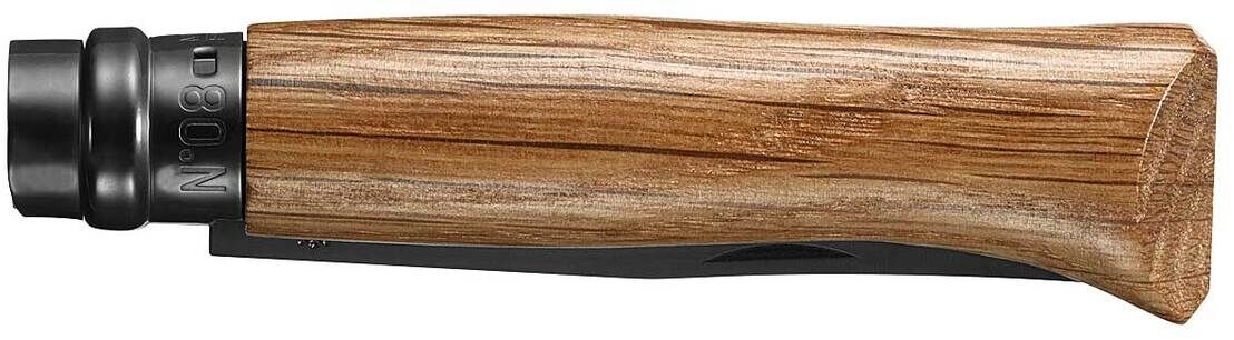Das Taschenmesser No 08 BLACK OAK mit einem Griff aus Eichenholz und einer schwarzen Klinge. Ideal für Outdoor-Aktivitäten.