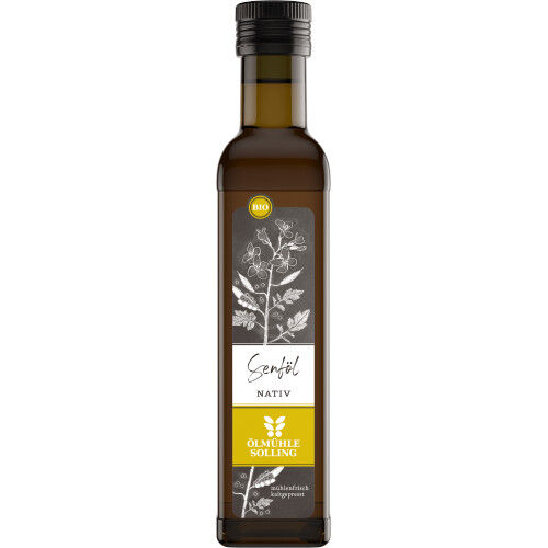 Eine Flasche Bio-Grillöl mit schwarzem Verschluss und gelbem Etikett aus dem Öl-Set »Grillmeisters Lieblinge«. Das Produkt ist für Grillabende und Feinschmecker geeignet und auf dem Etikett sind botanische Zeichnungen abgebildet.