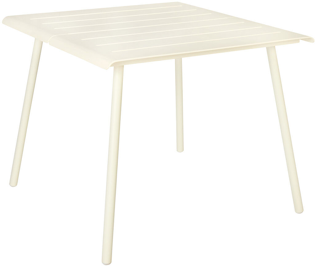 Ein quadratischer Tisch der Marke »VAPIO« in der Farbe Weiß, mit den Maßen 90x90 cm und einer einfachen, modernen Gestaltung.