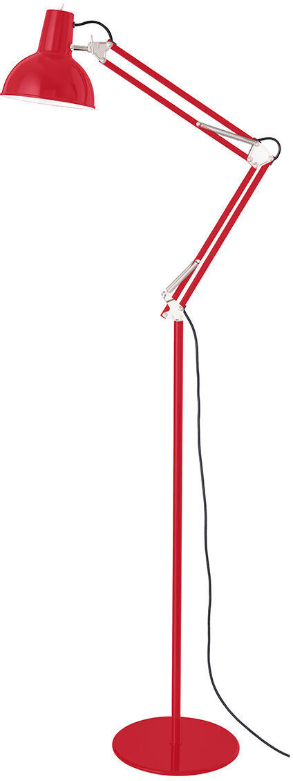 Rote Stehleuchte »Federzug« aus der ZEIT-Sonderedition mit verstellbarem Kopf und schwarzem Kabel.