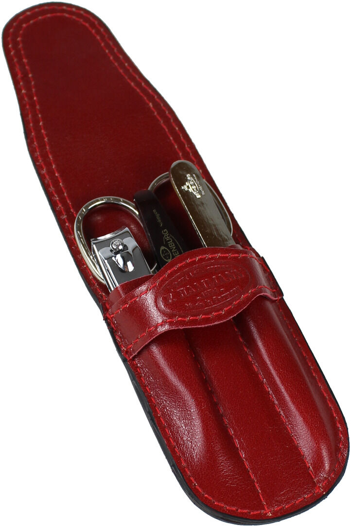 Maniküreset Klassik aus Kalbleder in einem roten Etui mit Nagelknipser und Nagelschere.