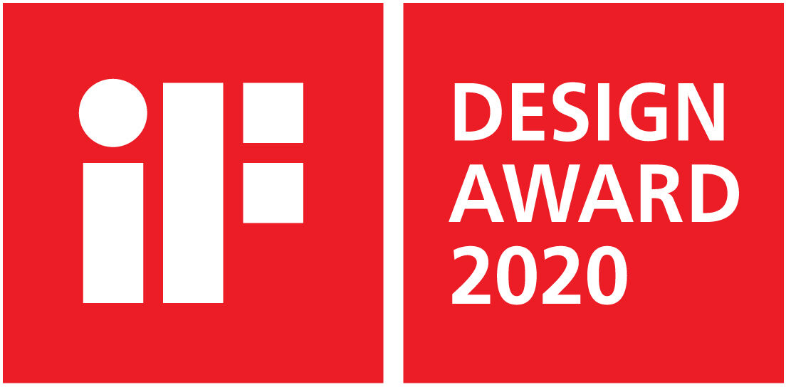 Logo des iF Design Award 2020 in roter Farbe mit weißem Text.