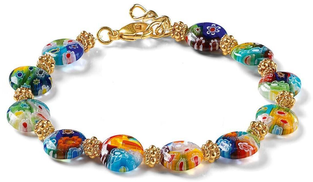 Schmuckset »Mille Fiori«: Buntes Armband mit Glasperlen und goldenen Verschlüssen, handgemacht im italienischen Stil.