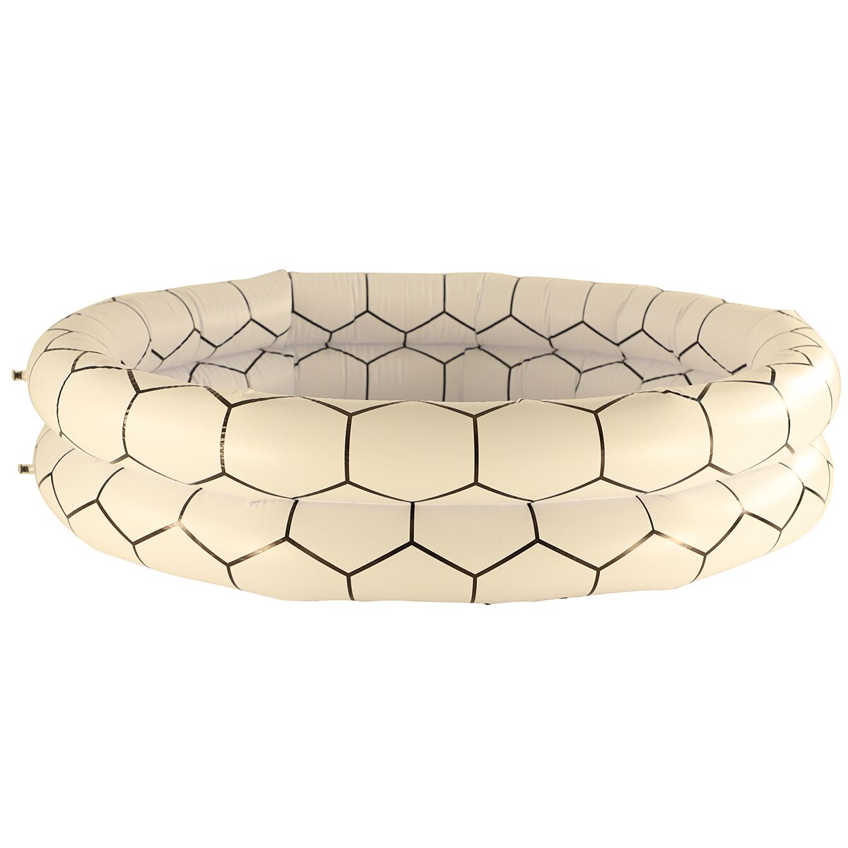 Runder aufblasbarer Swimmingpool aus weißem PVC mit zwei übereinanderliegenden Luftkammern und markantem schwarze Wabenmuster. Der Pool hat einen Durchmesser von 165 cm und ist etwa 35 cm hoch. Der stabile Unterboden und klare Linien machen ihn ideal für Familien im Garten im Sommer.