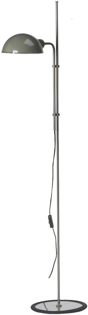 Ein elegantes, modernes Stehleuchte-Modell „Funiculi“ mit einem verstellbaren Metallstab in grünlicher Farbe steht auf einem schwarzen, runden Fuß. Ideal für verschiedene Innenräume.