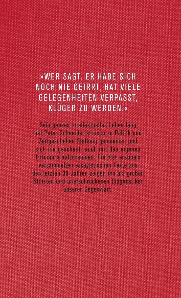 Buchcover des Werkes 'Denken mit dem eigenen Kopf' von Peter Schneider auf rotem Hintergrund mit weißem Text.