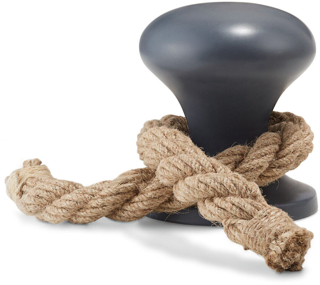 Dekorativer Türstopper mit grauer Holzoptik und nautischem Knotenseil. Ideal als Türhalterung im Haushaltsbereich und dekorative Wohnaccessoire.