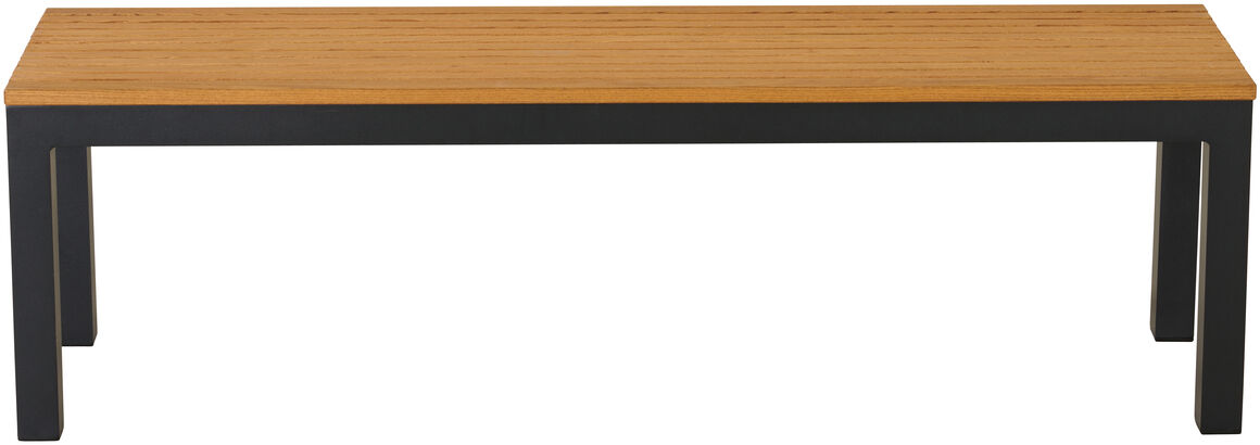 Die »Bozen« 2er Bank besteht aus einer rechteckigen Holzsitzfläche mit schwarzen Metallbeinen. Das Design ist modern und minimalistisch, ideal für den Innenbereich.