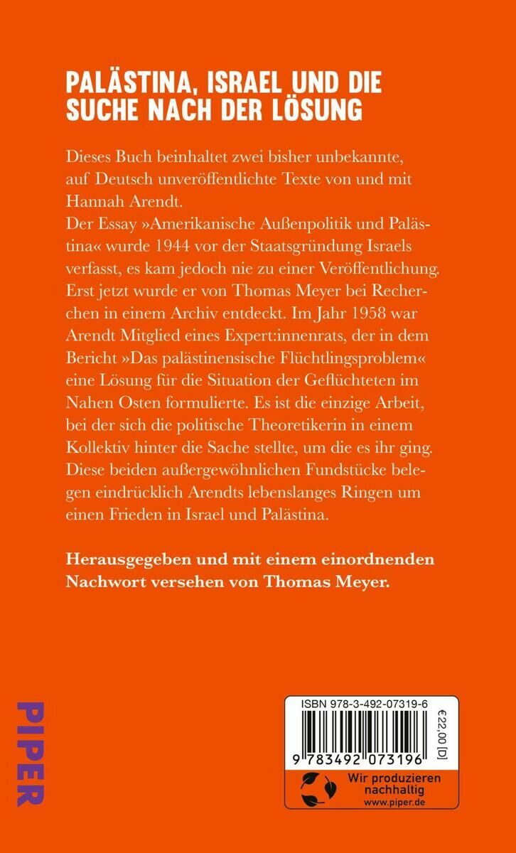 Rückansicht - Arendt, H: Über Palästina