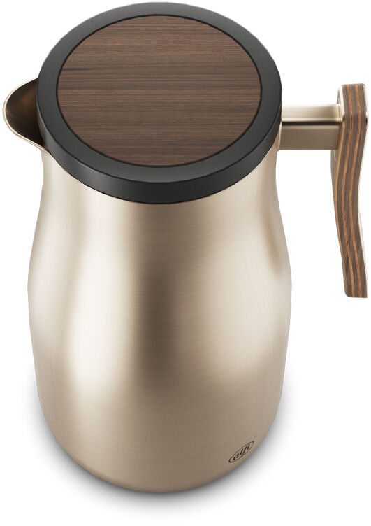 Isolierkanne »STUDIO ALLURE«, 1 Liter, aus Edelstahl mit einem Deckel aus dunklem Holz, minimalistisch und modern designt.