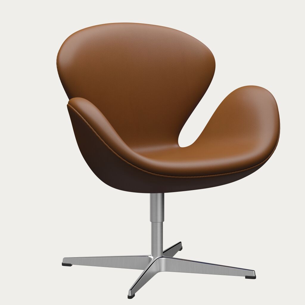 Brauner, moderner Drehsessel mit Lederbezug und Metallfuß aus der ZEIT Sonderedition 'Swan', freigestellt auf weißem Hintergrund. Der Sessel zeigt ein elegantes, geschwungenes Design mit hoher Rückenlehne und komfortabler, breiter Sitzfläche. Geeignet für Wohnzimmer, Büro oder Designliebhaber.