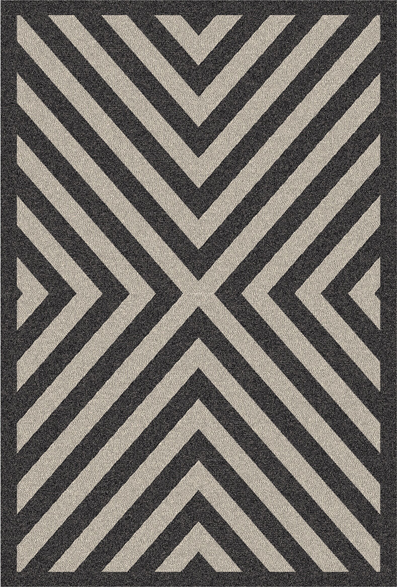 Kaschmirdecke »Pontresina« mit geometrischem Muster in Grau- und Schwarztönen, ideal für stilvolle und gemütliche Wohnräume.