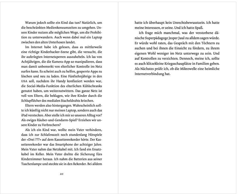 Eine aufgeschlagene Buchseite aus dem Buch »JETZT MACH DOCH ENDLICH MAL DAS DING AUS!« in deutscher Sprache. Der Text ist in zwei Spalten auf weißem Hintergrund gedruckt.