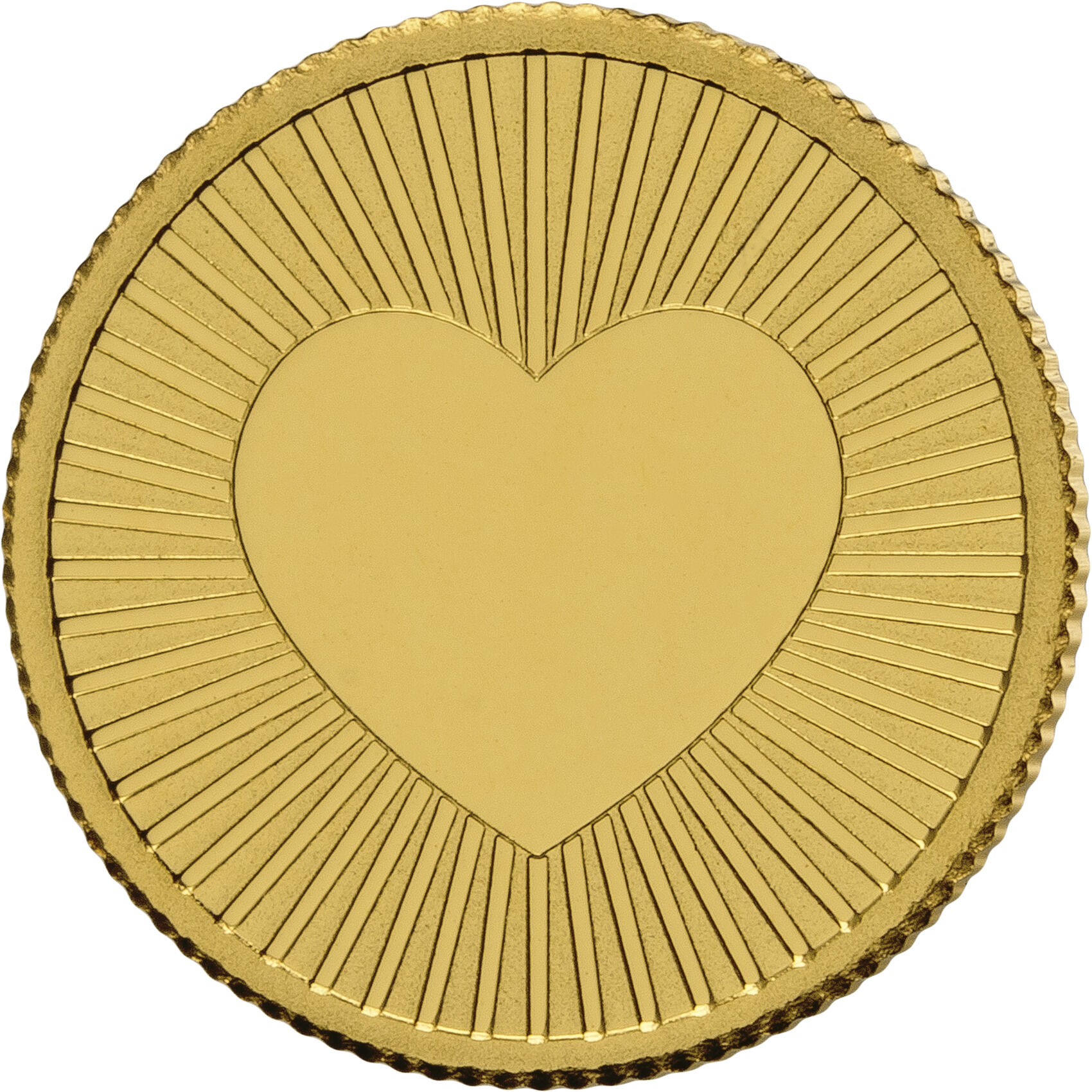 Bild einer goldenen Münze mit einem Herzsymbol in der Mitte, umgeben von strahlenförmigen Linien.