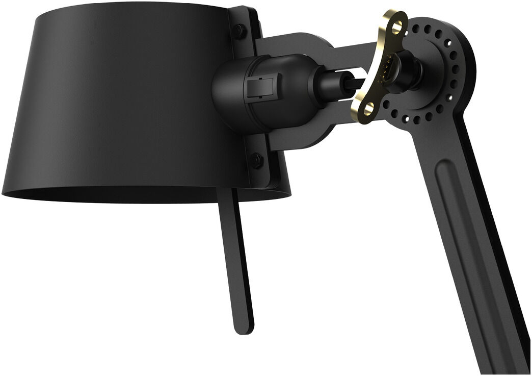 Abbildung der Stehlampe »BOLD (2arm)« in einem modernen, schwarzen Design mit verstellbarem Doppelarm und goldenen Akzenten.