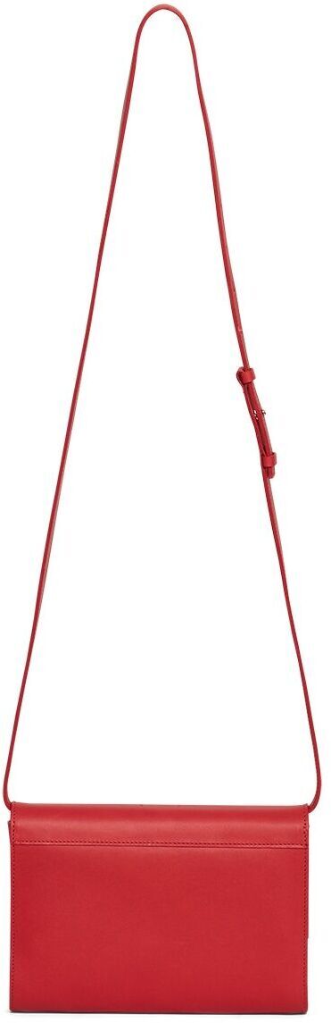 Rote Schultertasche aus Leder mit einem langen Trageriemen, Teil der ZEIT-Sonderedition »DIE ZEIT 2«.