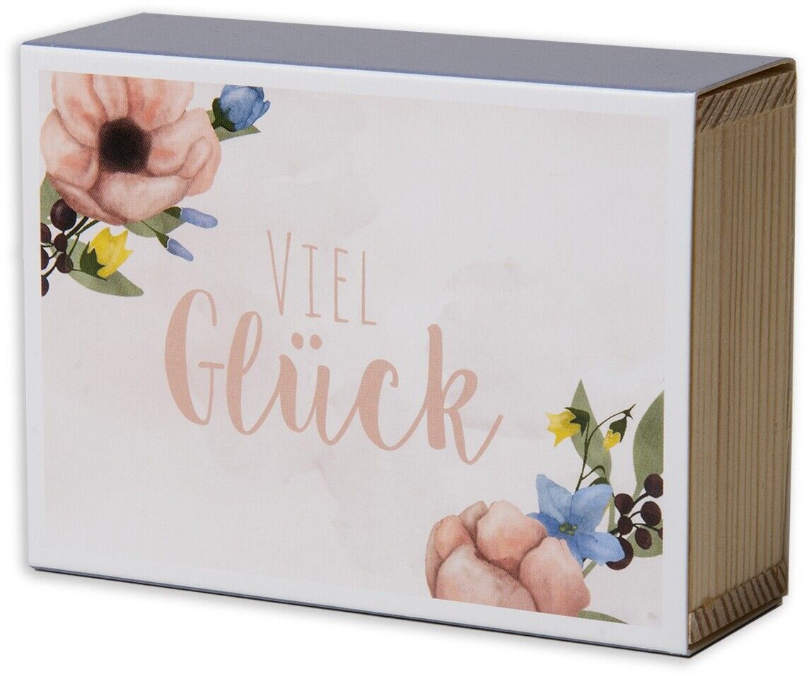 Glückwunschkästchen »Brautpaar« mit Blumenmuster und der Aufschrift 'Viel Glück'.
