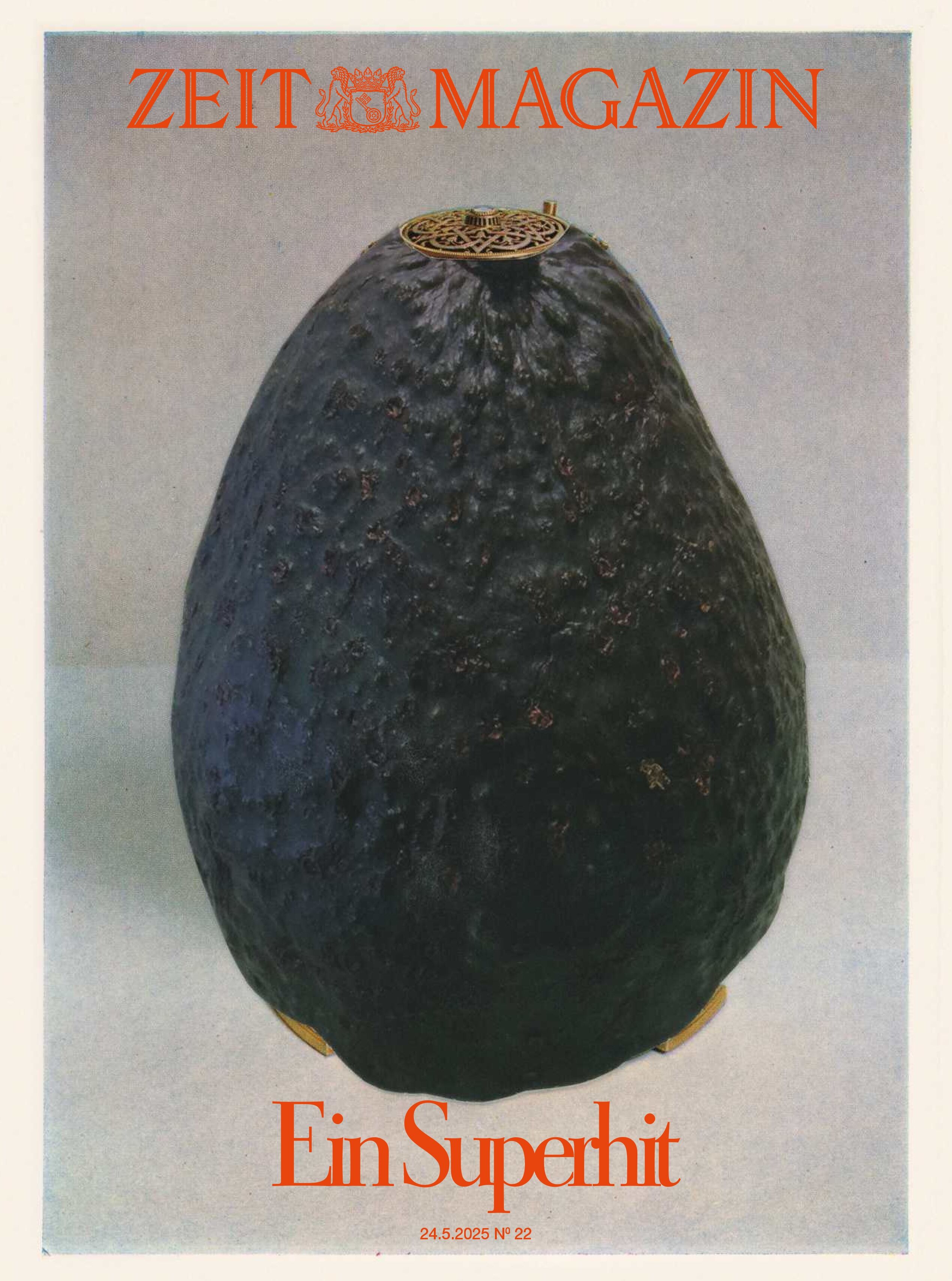 Cover des ZEIT Magazins mit einer Illustration einer dunklen Avocado auf hellem Hintergrund. Der Titel ist in Rot geschrieben.