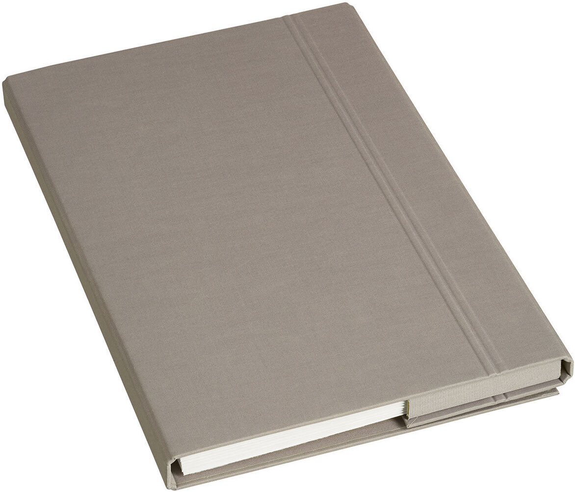 Eine Briefpapiermappe mit edlem Büttenpapier in Grautönen. Die Mappe ist geschlossen und zeigt eine sorgfältig gearbeitete Oberfläche. Perfekt für hochwertige schriftliche Korrespondenz und besondere Anlässe.