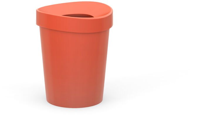 Ein roter Papierkorb namens 'Happy Bin L' mit einem modernen Design.