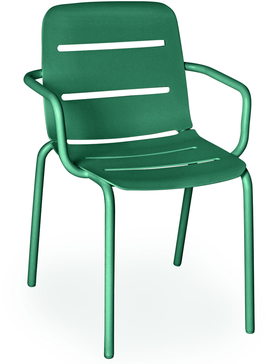 Ein moderner, grüner Sessel »VAPIO« mit ergonomischem Design, geeignet für Innen- und Außenbereiche.