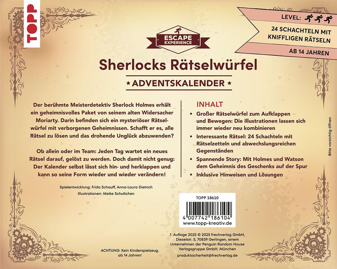 Innenansicht zu Escape Experience Adventskalender - Der magische Rätselwürfel: Sherlock Holmes und das mysteriöse Geschenk
