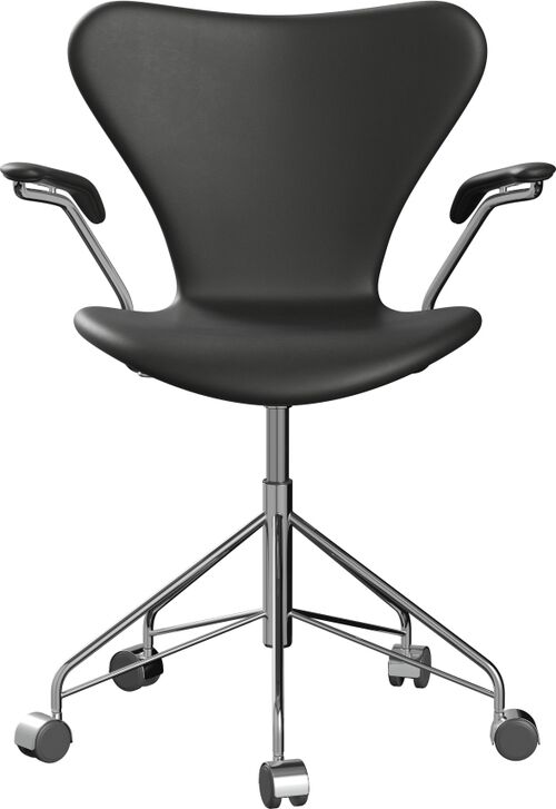 Der Bürostuhl »Series 7™« in Schwarz ist ein moderner, drehbarer Stuhl mit ergonomischem Design, Armlehnen und einem stabilen Metallgestell auf Rollen. Perfekt für das Büro oder das Home-Office.